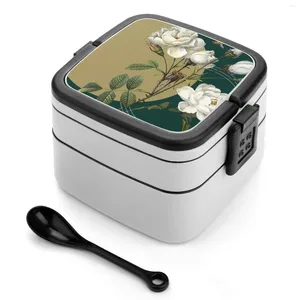 Vaisselle fleurs d'hiver boîtes à Bento fibre de blé matériau Pp anti-fuite avec vaisselle fleurs florales botaniques or blanc