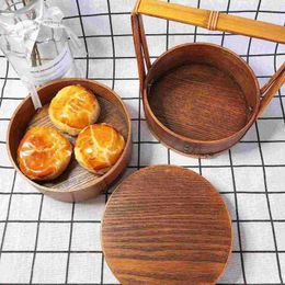 Geschirr aus Holz, Bento-Box, doppelschichtig, rund, für Mittagessen, Sushi, japanischer Stil, tragbarer Picknickbehälter, Geschirr
