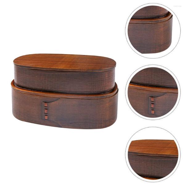 Vaisselle en bois boîte à déjeuner conteneur repas préparation conteneurs Vintage Bento Double couches étudiant