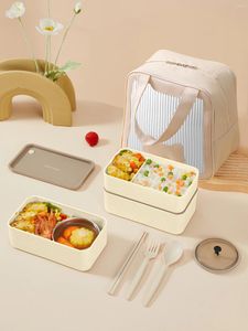 Servies van servies Worthbuy Plastic verdeeld Bento Box Set draagbare lunch met servies en thermische tas magnetroncontainer voor volwassen kinderen