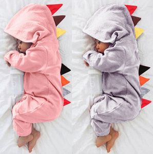 Dinosaurus baby rompertjes katoen baby jongen jumpsuits lange mouw pasgeboren meisjes hooded bodysuits designer peuter kleding babykleding DW4508