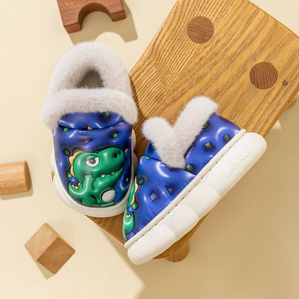 Les pantoufles en coton pour enfants dinosaures sont chaudes en hiver et des chaussures en coton à talons en peluche