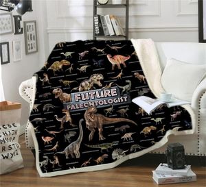 Couverture de famille de dinosaures pour enfants, couverture en peluche Sherpa en microfibre, dessin animé Jurassic, sur lit, canapé, garçons, literie B1000 LJ2008197647635