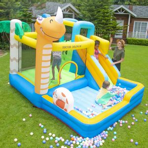 Toboggan gonflable dinosaure combiné avec fosse à balles, saut de saut pour enfants, château gonflable, parc, jeu en plein air, jouets de sport, cadeaux d'anniversaire amusants dans le jardin