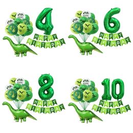 Dinosaure Latex Ballons Vert Joyeux Anniversaire Bannières Nombre Boules Période Jurassique Thème Enfants Garçon Fête Décoration 220225