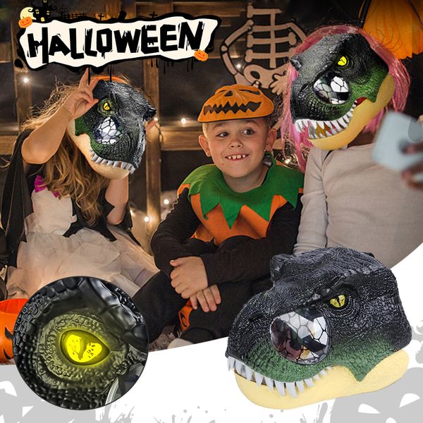 Masque de dinosaure Yeux brillants Bouche mobile Dino Masques avec sons Halloween Horror Party Cosplay Costume Animal Jeu de rôle Couvre-chef