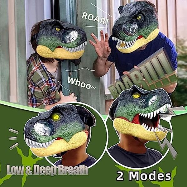 Masque de dinosaure Halloween Latex bouche mobile couvre-chef avec des sons yeux brillants masque de fête d'horreur accessoires de jeu de rôle Animal Cosplay