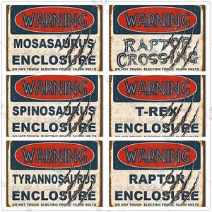 Dinosaure En Métal Signe D'étain Avertissement Raptor Enceinte Classique Film En Métal Affiche Bar Pub Signe Rétro Décoration Métal Plaques 20x30cm Woo