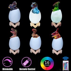 Veilleuses de dinosaure Articles d'ameublement de voiture 2019 Lampe de dinosaure 3D et lumière LED 16 couleurs avec robinet et télécommande