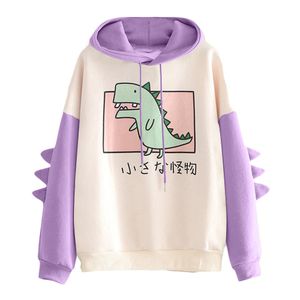 Dinosaurus oversized cartoon hoodie vrouwen mode sweatshirts casual print Koreaanse stijl dikker sweatshirt winter dino hoodie tops