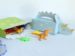 Dinosaur -feest gunst behandelt dozen Candy cadeau wrap kinderen meisje jongen verjaardag Dinotable Decorations Blue Green3133845
