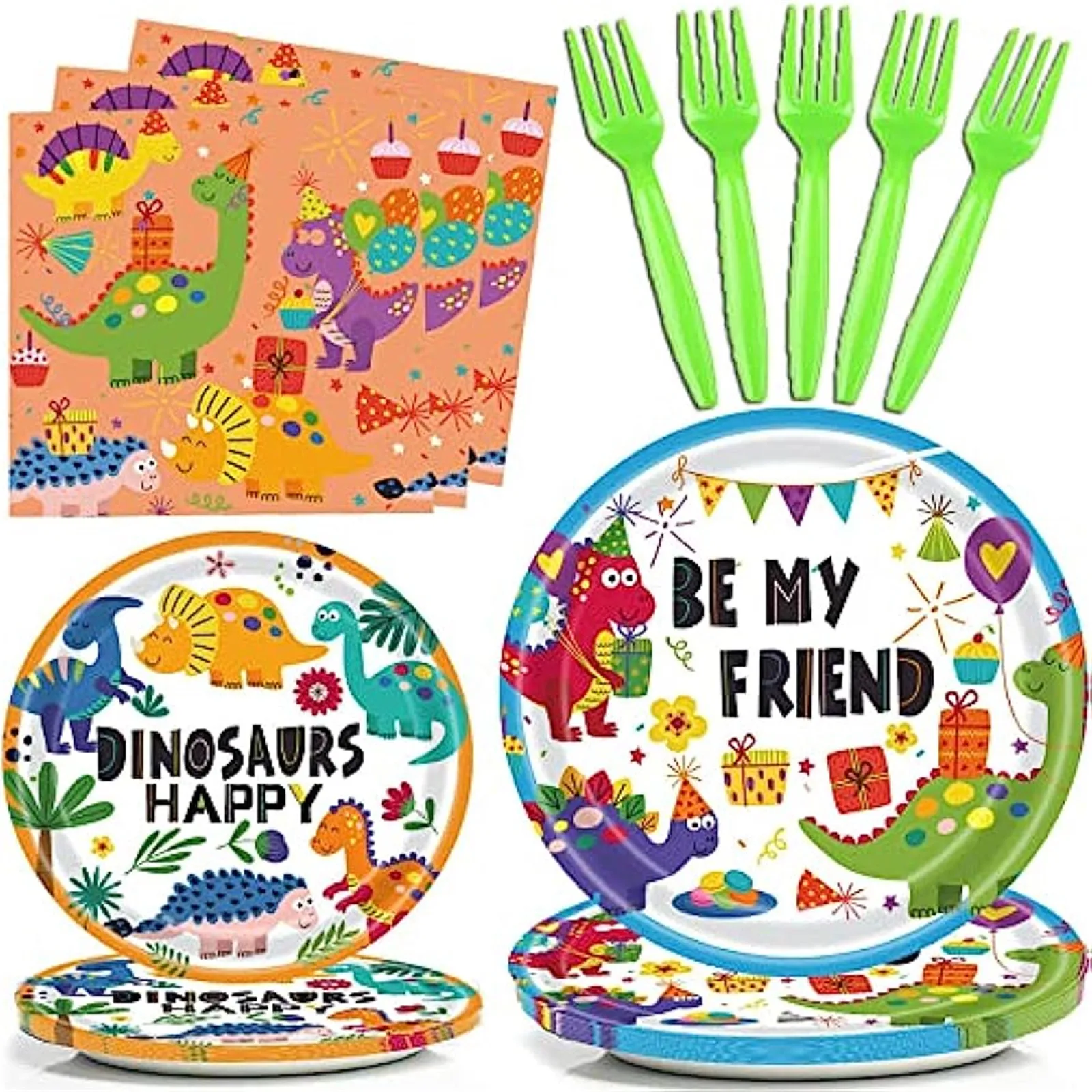 Kit De Decoración Dinosaurios Para Fiesta - 60 Piezas Con Platos Y Servilletas