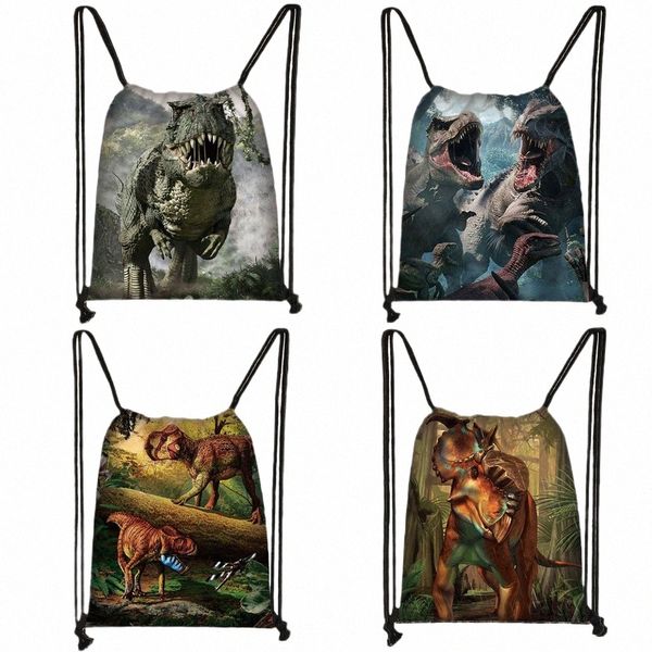 Sac à cordon imprimé dinosaure Femmes Hommes Sac de rangement Adolescent Garçons Filles Sac à dos Sacs de voyage Enfants Bookbag Cadeau b9Xc #