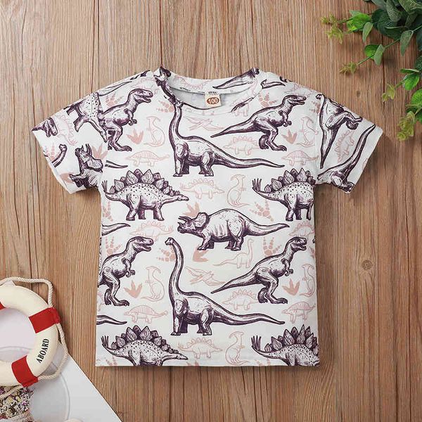Dinosaur Print Vêtements à manches courtes Vêtements pour enfants T-shirt de dessin animé Summer Kids Bottoming Top 3-7 ans 210515