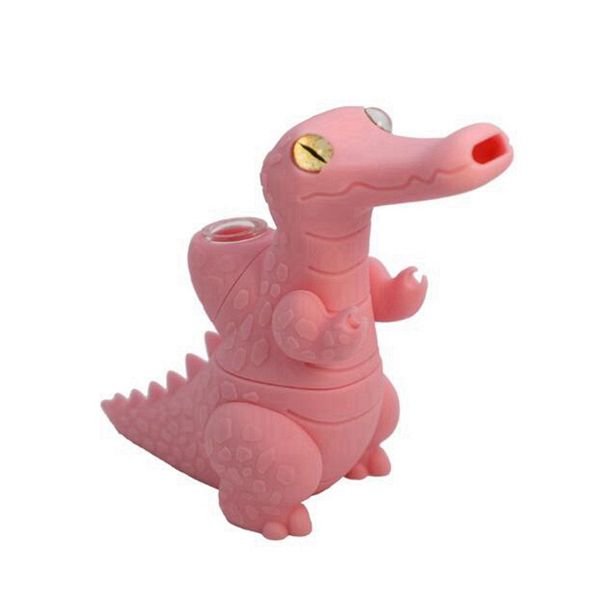 Dinosaure Forme Coloré Fumer Silicone Bong Pipes Kit Portable Voyage Bubbler Tabac Nineholes Filtre Cuillère Quartz Bol Huile Rigs Pipe À Eau Dabber Titulaire DHL