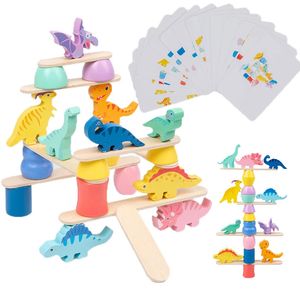Dinosaurio apilado juguetes de madera bloque de equilibrio juego de combinación pensamiento lógico entrenamiento de motricidad fina educación Montessori para niños 240110