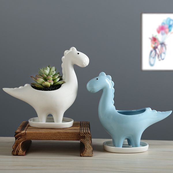 Dinosaure succulent pot en céramique jardinage créatif pot de fleurs vitré dessin animé animal cadeau table ornement maison jardin décor