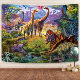 Dinosaur Tapestry Room Decor, Jurassic Ancient Animals Tapestry, Nature Forest Tapestry Mur suspendu chambre salon