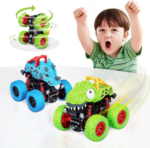 Jouets de dinosaures pour garçons Cadeaux Pull Back Friction Vehicles Toy Monster Truck pour tout-petits garçons Jouets Voitures de dinosaures à inertie pour enfants Cadeaux d'anniversaire de Noël