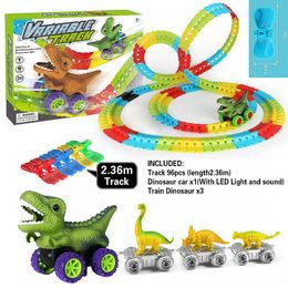 Dinosaur-track auto voor jongens flexibele baan met LED-licht en sound-up race-auto-set anti-zwaartekracht track treincadeau voor kind 240329