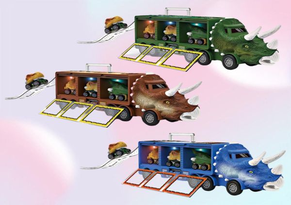 Camión de transporte de dinosaurios con retroceso, coche de dinosaurio, contenedor de vehículo, modelo de almacenamiento, iluminación, música, juguetes para niños, regalo de cumpleaños 2205074698312