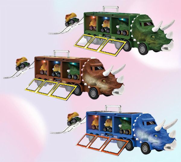 Dinosaur Transport Truck Tat Back Dino Car Vehicle Container Rangement Modèle Lighting Music Kids Toys Boys Boys Birthday Gift 2205079151962