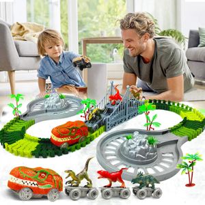 Dinosaur Turntable Track Toys World Road Race Race Set Train Flexible With Light Music for 3year Up Old Boy Girls Gift 240313