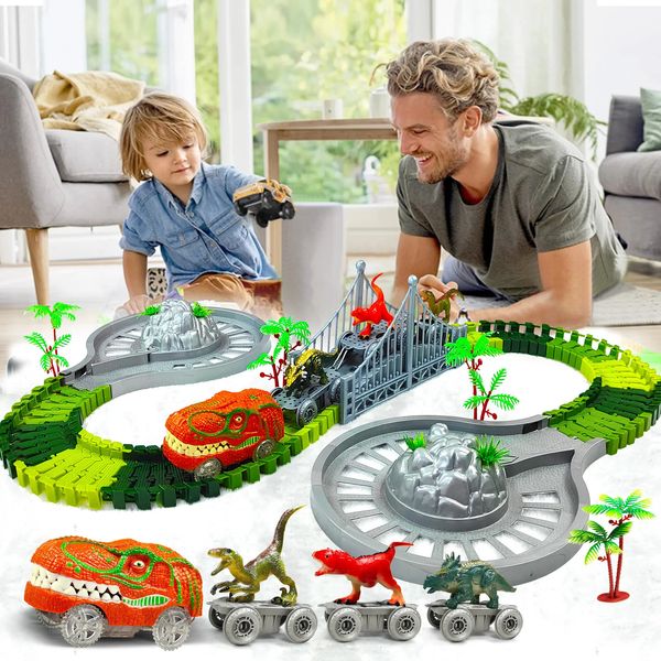 Dinosaur Turntable Track Toys World Road Race Car Set Tren flexible con música ligera para niños de 3 años de edad Regalo para niñas 240313