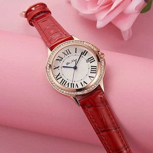 Dinuo Dino bekijk nieuwe Romeins Word Diamond ingelegde Womens Watch Kalender Quartz Watch 5722 Belt