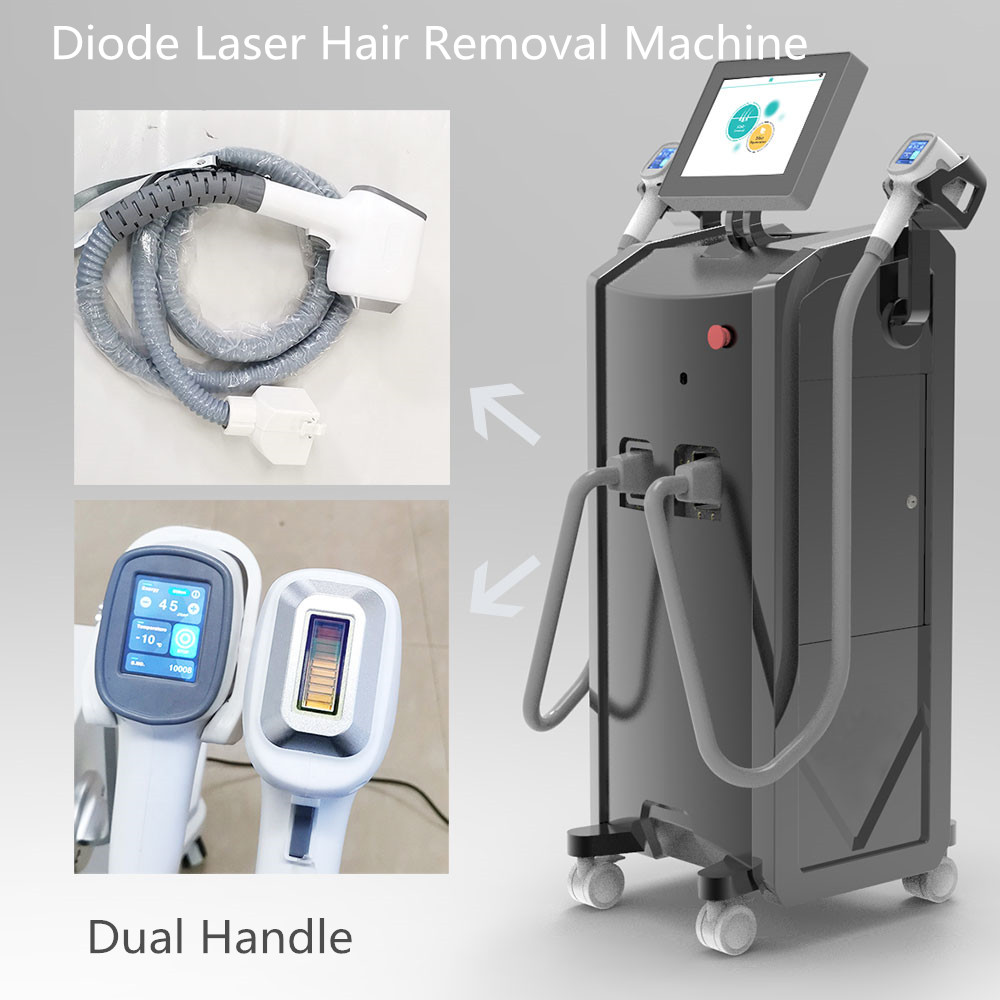 Professional Diode Laser Hair Removal Skin Rejuvenation Machine Double Handle 808nm Lazer Hair Reduction Treatment Painless Equipment CE Approved