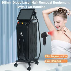 Diode laser haarverwijdering lichaam huid Verjongings laser 808nm verticale schoonheidsmachine 2 handgrepen
