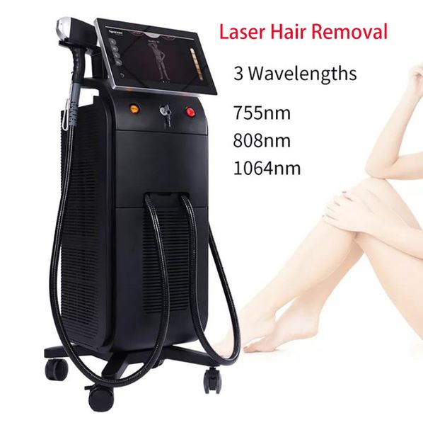 Machine d'épilation de laser de Diode pro 3 vagues 755nm 808nm 1064nm enlevant les poils sur la peau lisse de laser de bras de jambe