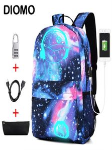 Diomo Coole lichtgevende schooltassen voor jongens en meisjes Rugzak met USB-opladen Anime-rugzak voor tienermeisjes Antidiefstal Y1905172344645