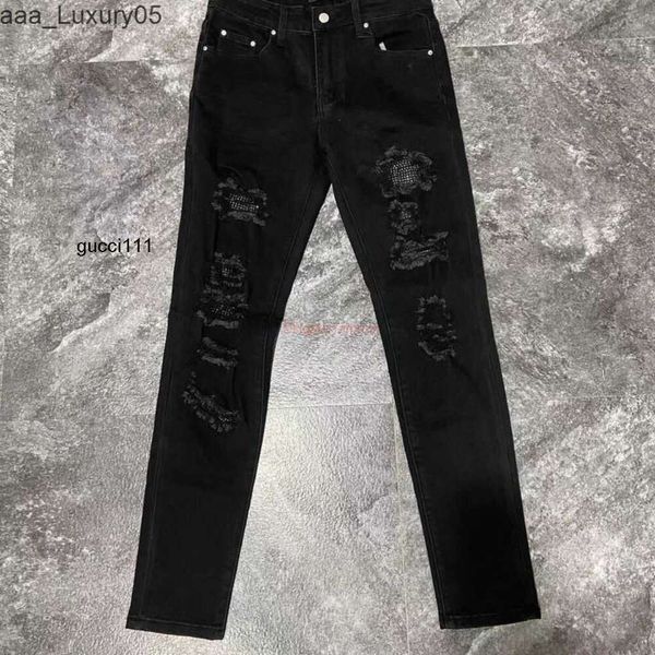 Diond Jeans amari Fashion amirl Pantalons amirlies Jeans am es amis Denim imiri es Black amiiri Pierced AM Mens Designer Korean Clothing Version High Street Fashion 8D9K