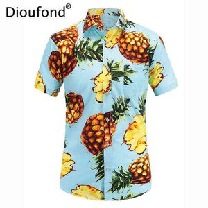 Dioufond heren casual korte mouw zomer Hawaiian Aloha shirt mannen knoop omlaag bloemen ananas print shirts 2018 nieuwe s-3xl y220411
