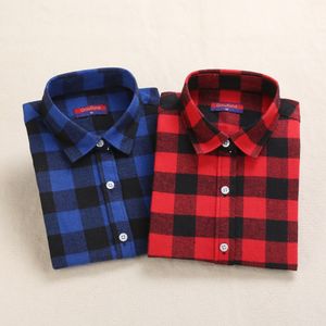 Dioufond winter rode plaid shirt vrouwen flanel blouse katoen blauw warme dames top lange mouw vrouwelijke kleding plus size 5XL 2018