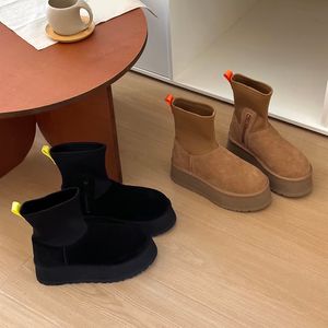 Dipper Boot Snowboots voor dames Klassieke winter Nieuwe elastische slanke laarzen met modieuze en veelzijdige zijritsen Comfort Warme pluche en dikke katoenen plateauschoenen