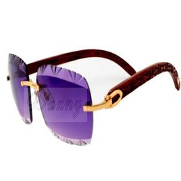 Lans de gravure de couleur directe Lunettes de soleil sculptées de haute qualité 8300765 Pur Natural Chevgitd Moneilles en bois Cool Lunettes de soleil Taille 56217T