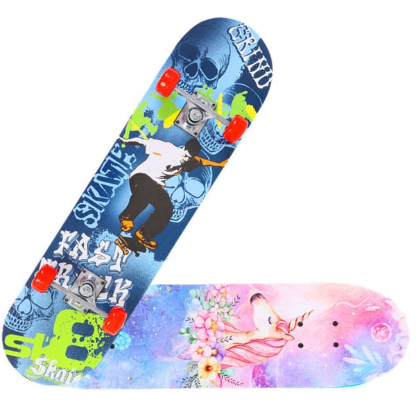 Nouveau scooter à quatre roues à quatre roues pour adultes, enfants, érable bois, adolescents, débutants, dessin animé double 80 skateboard