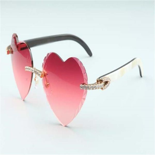 Direct s nuevo corazón en forma de corazón Diamantes de lente gafas de sol 8300687 Natural blanco Blanco híbrido Búfalo Cuerpa Templos Tamaño 58-227E