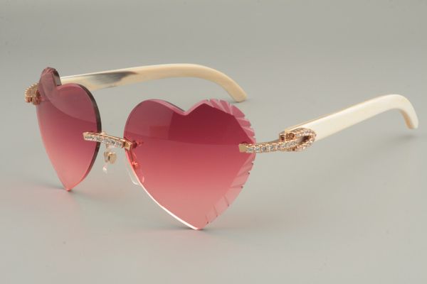 Directo s de gafas de sol talladas en forma de corazón de alta calidad diamante cuerno blanco natural negro 8300686-A tamaño 58247N D455