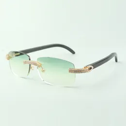 Venta directa de gafas de sol de doble fila con diamantes de imitación 3524026 con patas de cuerno de color negro, tamaño de gafas de diseñador: 56-18-140 mm