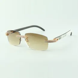 Directe verkoop zonnebril met dubbele rij diamanten buffs 3524026 met zwarte gemengde buffs hoornpoten designerbrilmaat: 56-18-140 mm