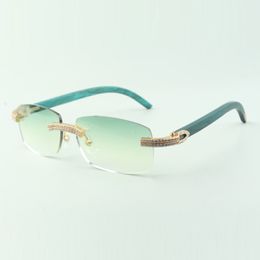 Direct sales double row diamond sunglasses 3524026 with teal wooden temples designer glasses, size: 18-135 mm