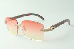 Vente directe de lunettes de soleil en diamant à double rangée 3524025 avec des lunettes de créateur de branches en bois de paon, taille: 18-135 mm