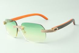 Venta directa de gafas de sol de diamantes de doble fila 3524024 con patillas de madera de color naranja, gafas de diseño, tamaño: 18-135 mm