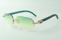 Directe verkoop medium diamanten zonnebril 3524024 met groenblauw houten pootjes designer bril, maat: 18-135 mm
