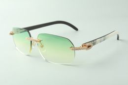 Directe verkoopmedium Diamond zonnebril 3524024 met gemengde buffelhoorn tempels designer bril, maat: 18-140 mm