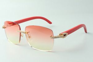 Vente directe lunettes de soleil diamant moyen 3524025 avec branches en bois rouge lunettes de créateur, taille: 18-135 mm
