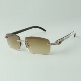 Directe verkoop medium diamanten zonnebril 3524026 met gemengde buffelhoorn tempels designer bril, maat: 56-18-140 mm